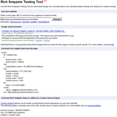 Google Rich Snippet Testing Tool